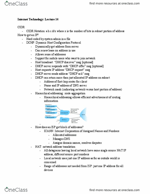 01:198:352 Lecture Notes - Lecture 14: Dynamic Host Configuration Protocol, Network Address Translation, Supernetwork thumbnail