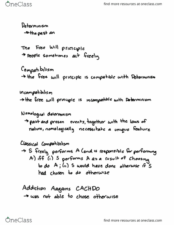 PHIL 100 Lecture Notes - Lecture 15: Compatibilism, Subjunctive Possibility, Incompatibilism thumbnail