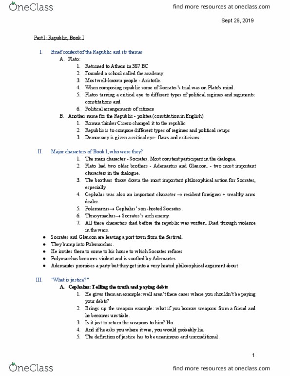 POL200Y5 Lecture Notes - Lecture 4: Cephalus, Glaucon, Polemarchus thumbnail