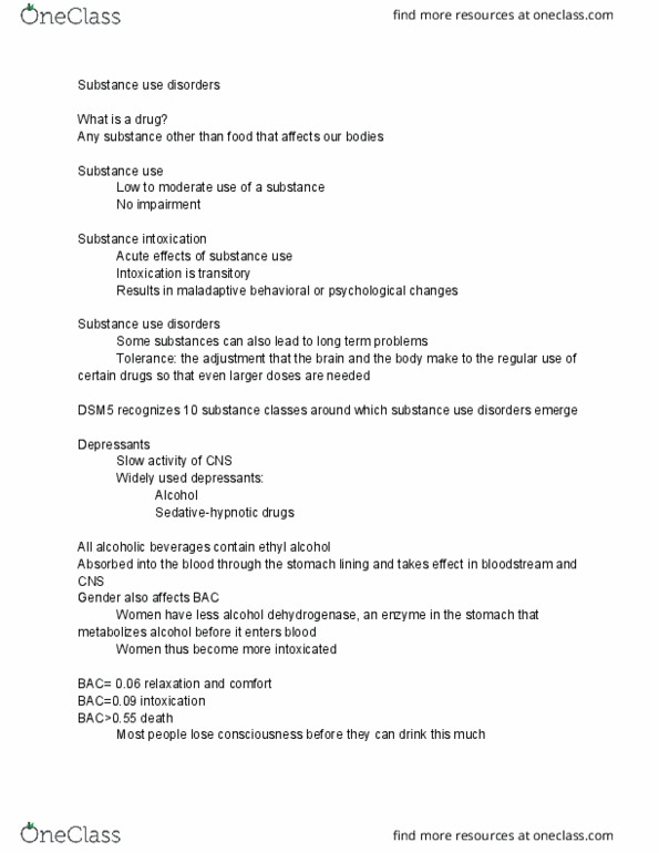 PSYC 2300 Lecture Notes - Lecture 16: Alcohol Dehydrogenase, Sedative, Dsm-5 thumbnail