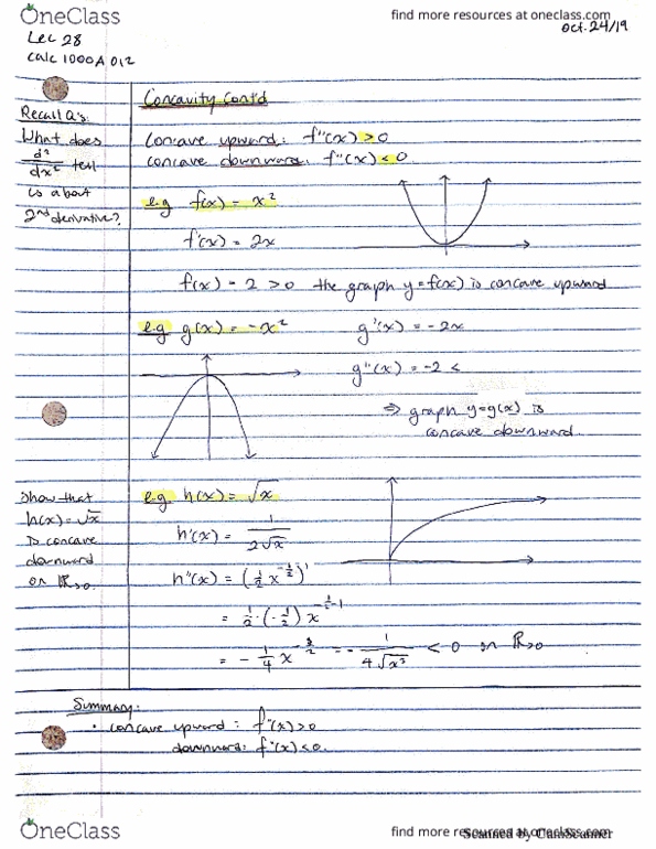 Calculus 1000A/B Lecture 29: Concavity and 2nd derivative test cont'd cover image