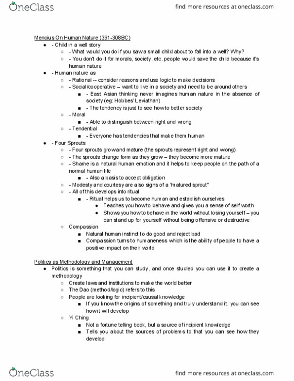 POLI 113A Lecture Notes - Lecture 2: I Ching, On Human Nature, Human Nature thumbnail