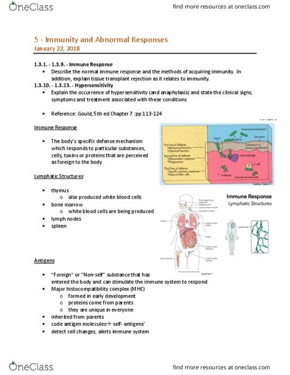 MEDRADSC 1B03 Lecture Notes - Lecture 5: Transplant Rejection, Anaphylaxis, Histocompatibility thumbnail