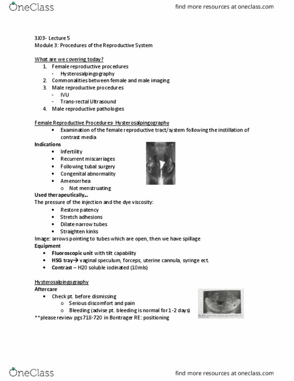 MEDRADSC 3J03 Lecture Notes - Lecture 5: Hysterosalpingography, Fluoroscopy, Congenital Disorder thumbnail