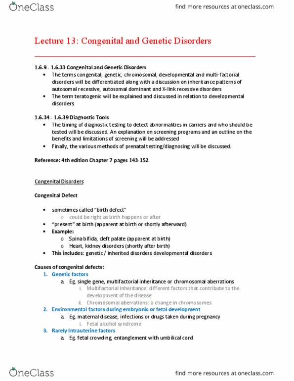 MEDRADSC 1B03 Lecture Notes - Lecture 13: Fetal Alcohol Spectrum Disorder, Spina Bifida, Dominance (Genetics) thumbnail