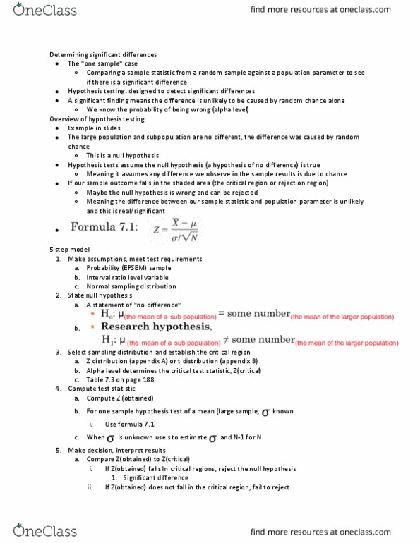 SOC 326 Chapter Notes - Chapter 7: Null Hypothesis, Statistic, Statistical Parameter thumbnail