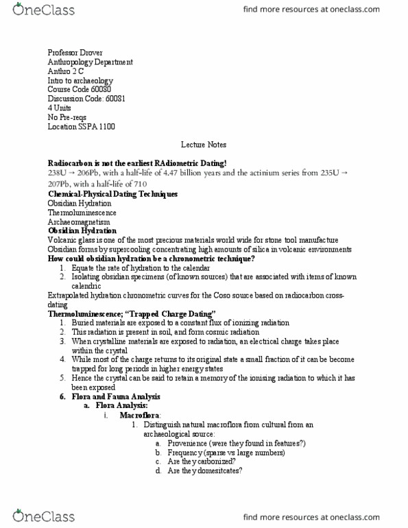 ANTHRO 2C Lecture Notes - Lecture 10: Obsidian Hydration Dating, Decay Chain, Cosmic Ray thumbnail