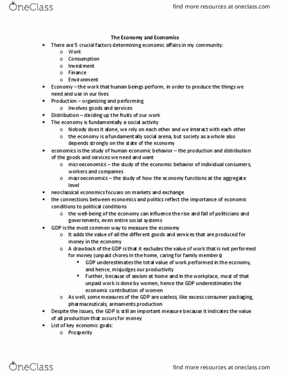 SSW102 Chapter Notes - Chapter 5: Microeconomics, Macroeconomics thumbnail