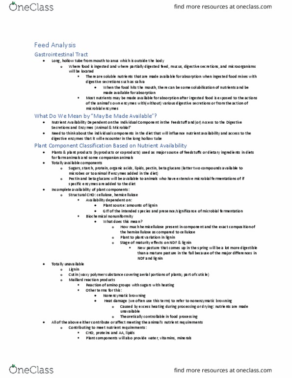 ANSC 3120 Lecture Notes - Lecture 3: Beta-Glucan, Digestion, Maillard Reaction thumbnail