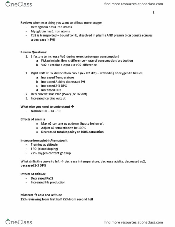 KIN 3470 Lecture Notes - Lecture 20: Fick Principle, Blood Doping, Cardiac Output thumbnail