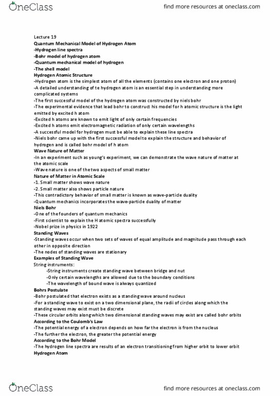 PSC 133 Lecture Notes - Lecture 19: Niels Bohr, Bohr Model, Standing Wave thumbnail