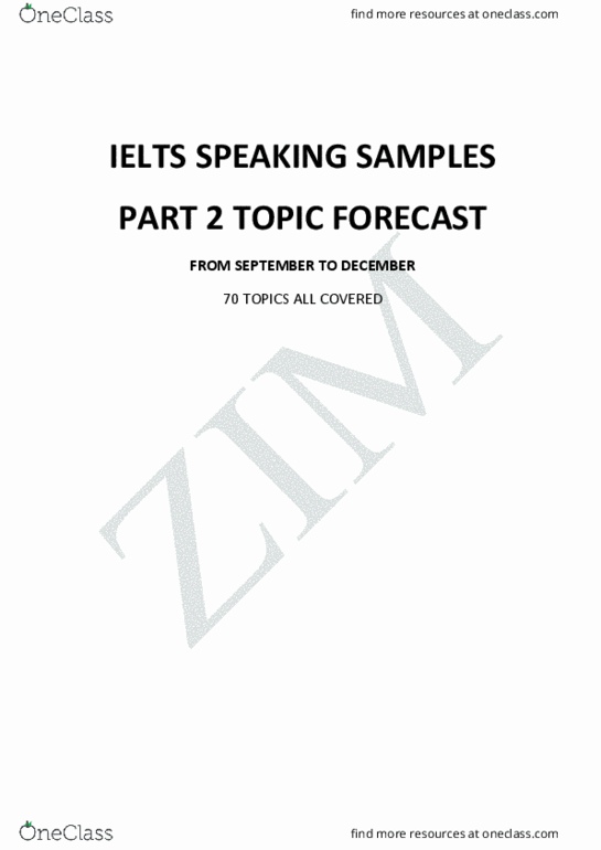 ADMS 2510 Lecture 1: 70 IELTS Speaking Samples Part 2 Forecast 9 - 12 thumbnail