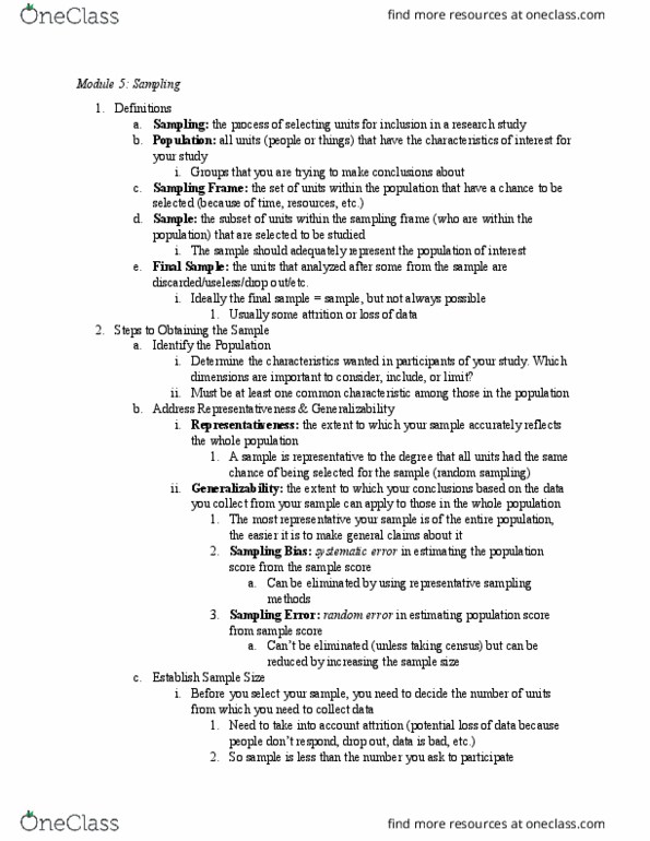 COMM 228 Lecture Notes - Lecture 5: Sampling Frame, Observational Error thumbnail