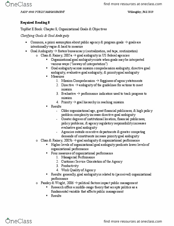 PADP 6960 Chapter Notes - Chapter 8: Public Administration, Performance Appraisal, Role Conflict thumbnail