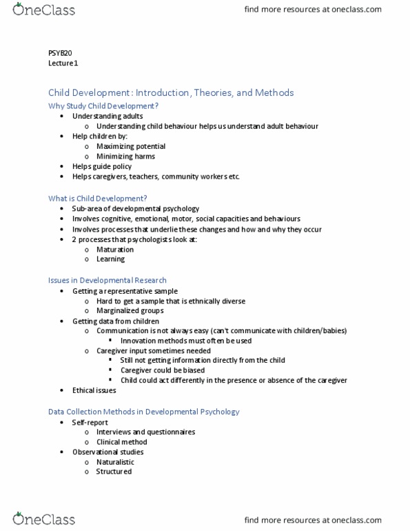 PSYB20H3 Lecture Notes - Lecture 1: Developmental Psychology, Social Exclusion thumbnail