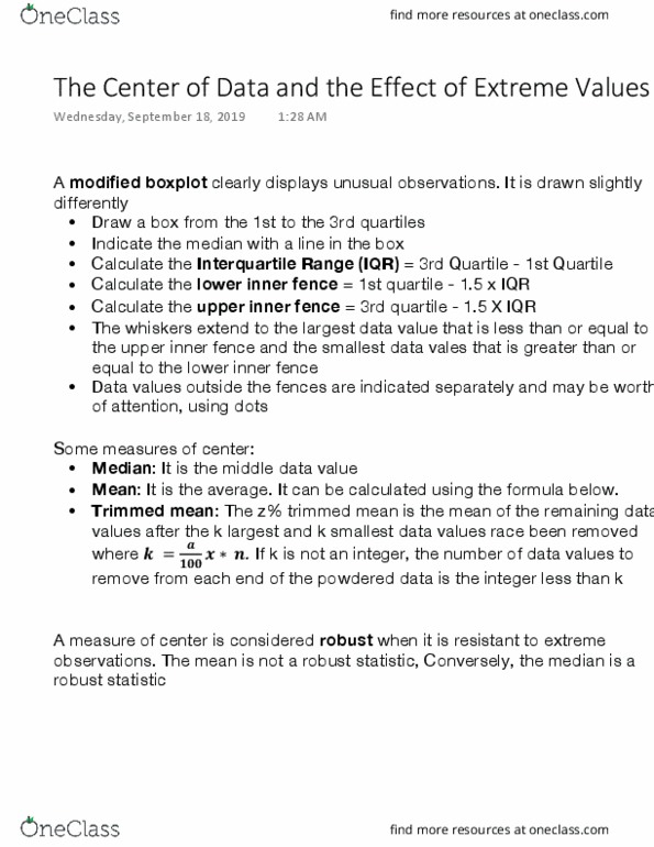 STA220H1 Chapter Notes - Chapter 1: Robust Statistics, Interquartile Range, Quartile thumbnail