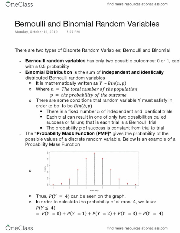 STA220H1 Chapter Notes - Chapter 3: Bernoulli Trial, Random Variable thumbnail