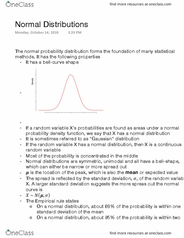 STA220H1 Chapter Notes - Chapter 3: Probability Distribution, Normal Distribution, Standard Deviation thumbnail