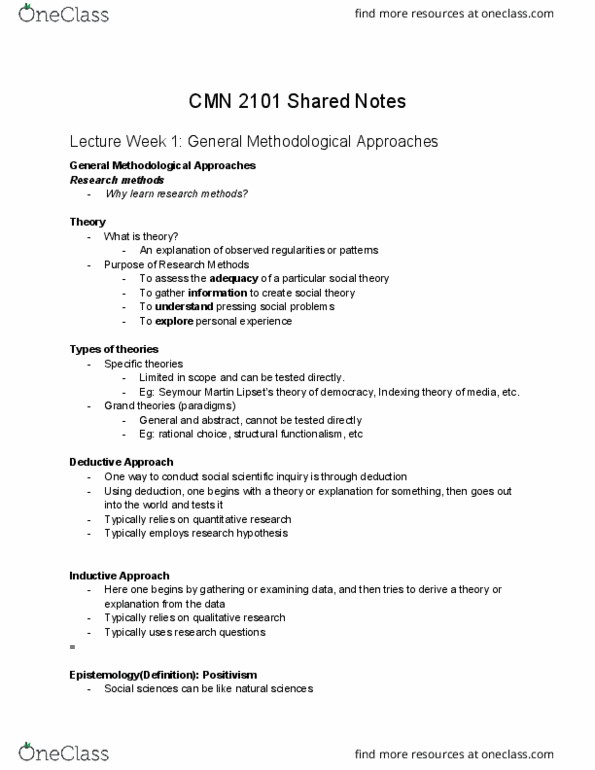 CMN 2101 Lecture Notes - Lecture 12: Statistical Hypothesis Testing, Structural Functionalism, Research Question thumbnail