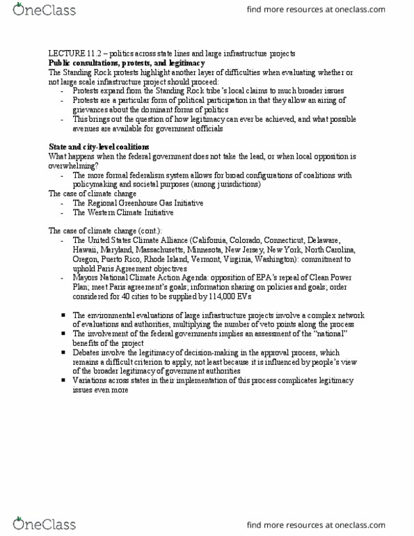 POLI 327 Lecture Notes - Lecture 11: United States Climate Alliance, Regional Greenhouse Gas Initiative, Clean Power Plan thumbnail