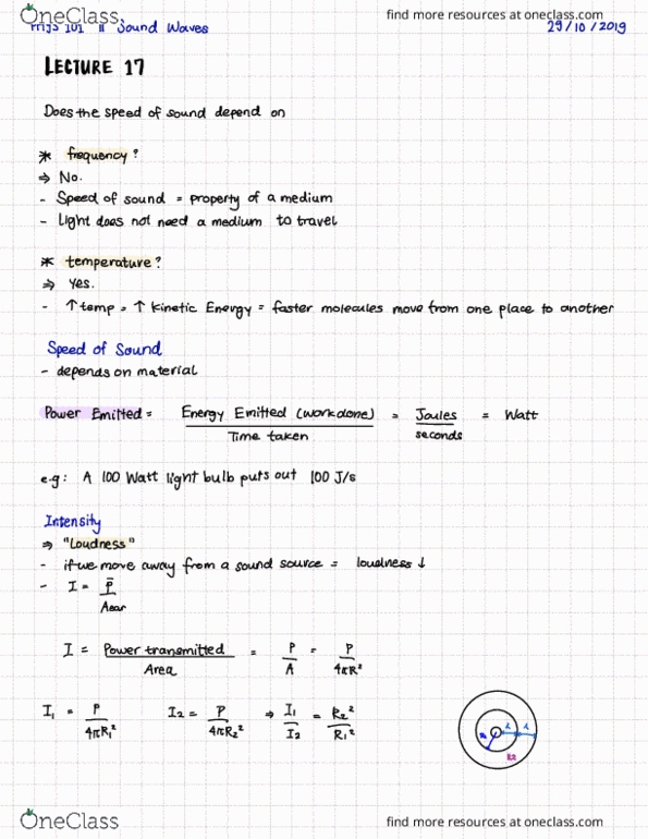 PHYS 101 Lecture Notes - Lecture 17: Sound Intensity, Electric Light cover image