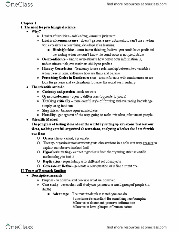 PSY 1101 Lecture Notes - Lecture 1: Hindsight Bias, Smart People, Statistical Hypothesis Testing thumbnail