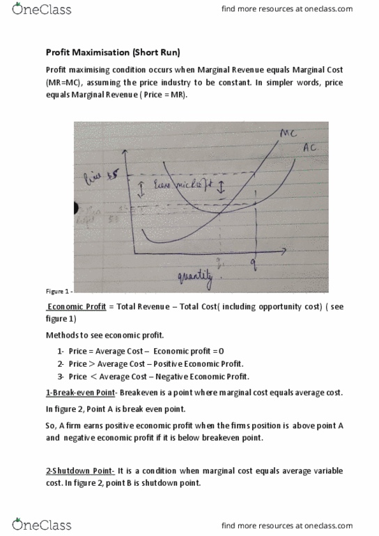 Economics 1021A/B Lecture Notes - Lecture 7: Average Variable Cost, Marginal Revenue, Marginal Cost cover image