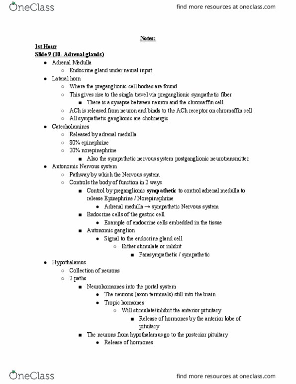 BIO310H5 Lecture Notes - Lecture 13: Adrenal Gland, Adrenal Medulla, Chromaffin Cell thumbnail