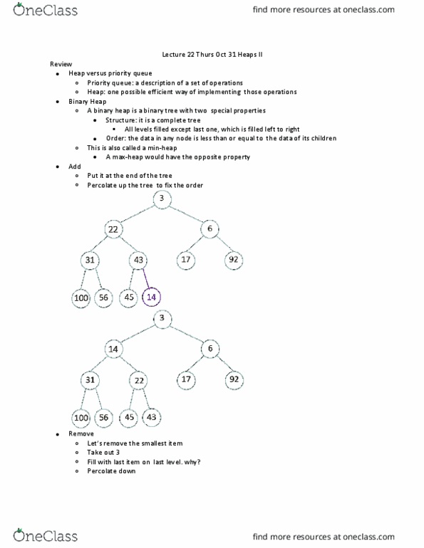 CSC 220 Lecture Notes - Lecture 22: Priority Queue, Binary Tree, Heapsort cover image