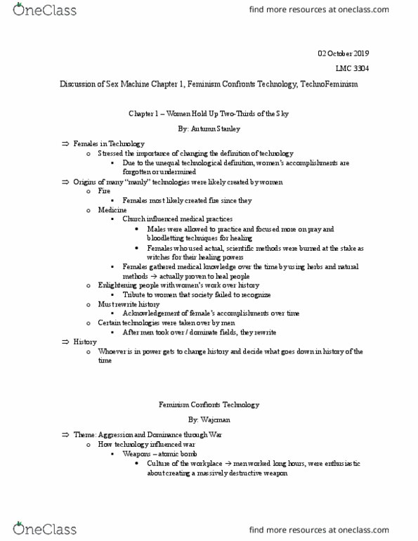 LMC 3304 Lecture Notes - Lecture 11: Ethics Of Technology, Judy Wajcman, Cognitive Dissonance thumbnail