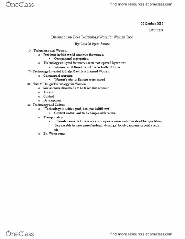 LMC 3304 Lecture Notes - Lecture 12: Occupational Segregation thumbnail