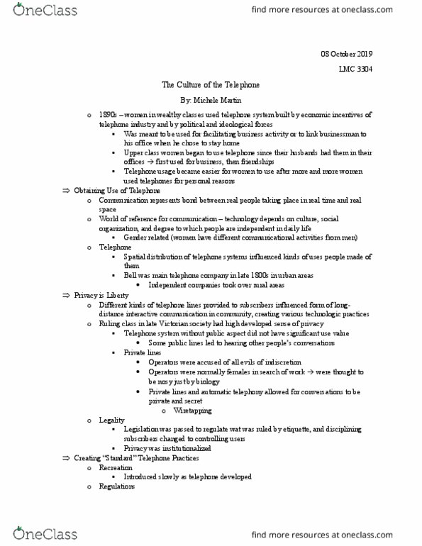 LMC 3304 Chapter Notes - Chapter 3: Upper Class, Ruling Class thumbnail