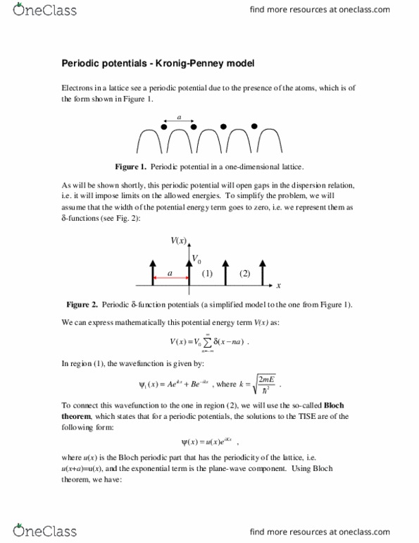 ENG 199 Lecture Notes - Lecture 2: Bloch Wave, Periodic Function, Wave Function thumbnail