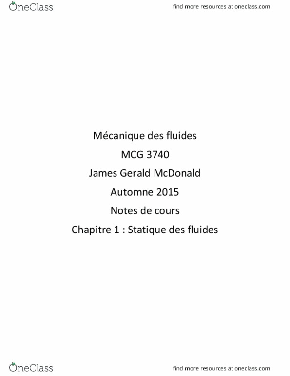 MCG 3340 Lecture 1: 1. Statique des fluides thumbnail