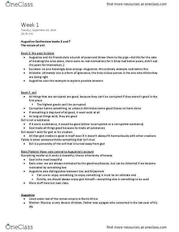 PHL205H1 Lecture Notes - Lecture 1: Ancient Philosophy, Plotinus, Neoplatonism thumbnail