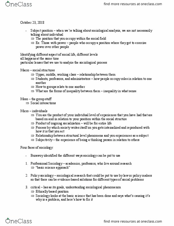 Sociology 1021E Lecture Notes - Lecture 6: Structural Level, Double Consciousness, Meritocracy thumbnail