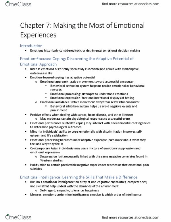 PSYC 4397 Chapter Notes - Chapter 7: Behavioral Activation, Emotional Expression, Habituation thumbnail