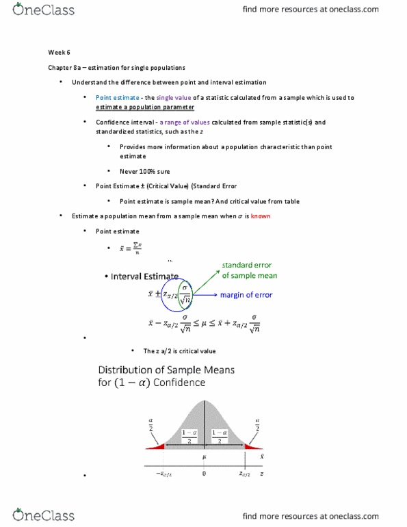 EC255 Lecture Notes - Lecture 6: Point Estimation, Interval Estimation, Confidence Interval thumbnail
