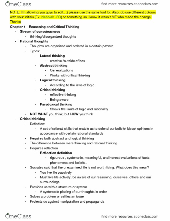PHIL 2003 Lecture Notes - Lecture 4: Critical Thinking, Lateral Thinking, Abstraction thumbnail