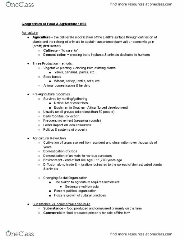 GEO 151 Lecture Notes - Lecture 17: San People, Domestication, Plants And Animals thumbnail