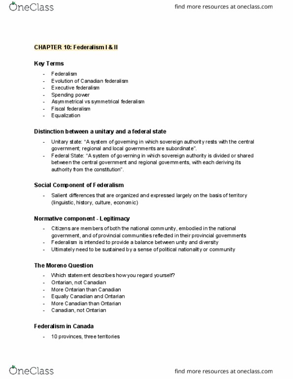 POL 2101 Lecture Notes - Lecture 10: Asymmetric Federalism, Fiscal Federalism, Canada Health Transfer thumbnail