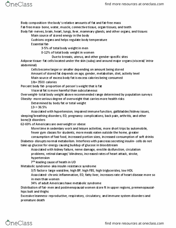 FTWL 106 Lecture Notes - Lecture 6: Body Composition, Lean Body Mass, Insulin Resistance thumbnail