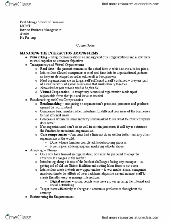 MGMT 1 Lecture Notes - Lecture 5: Merage Family, Organizational Chart thumbnail