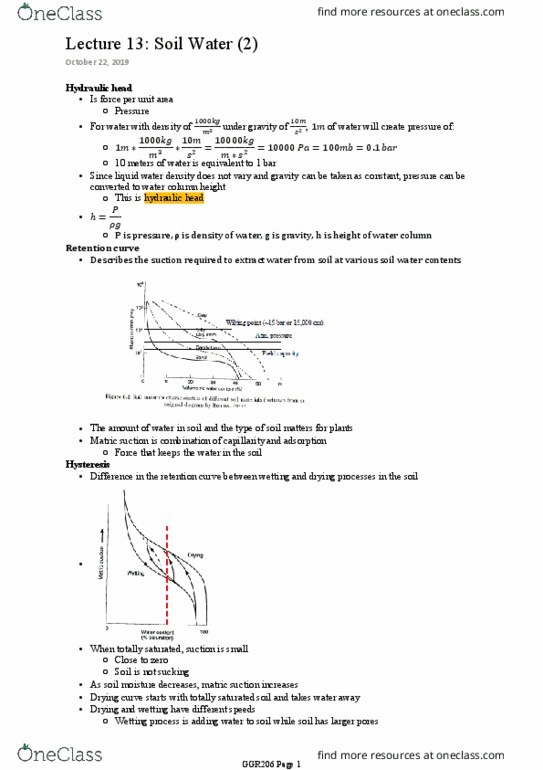 GGR206H1 Lecture Notes - Lecture 13: Capillary Action, Wetting, Hydraulic Conductivity thumbnail