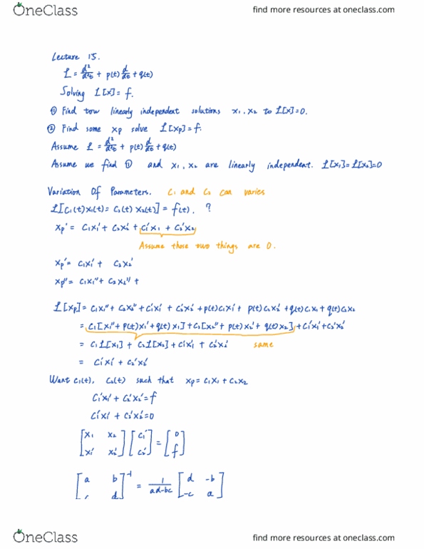 MATH 4B Lecture Notes - Lecture 16: Horse Length, Wronskian cover image