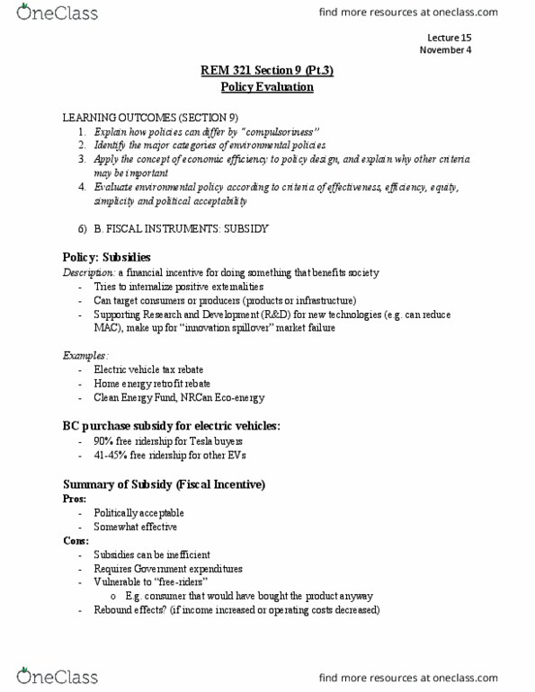 Class Notes for REM 321 at Simon Fraser University (SFU) - OneClass