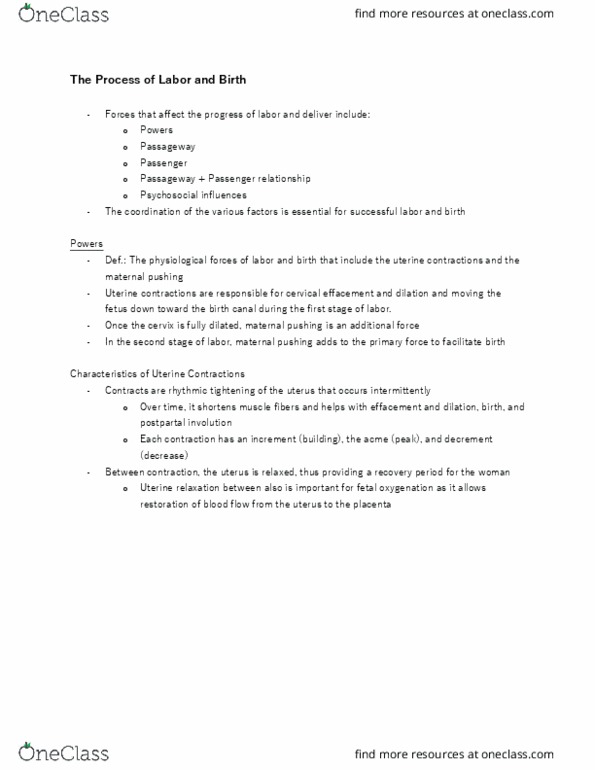 NURSING 3SS3 Lecture Notes - Lecture 1: Cervical Effacement, Fetus thumbnail