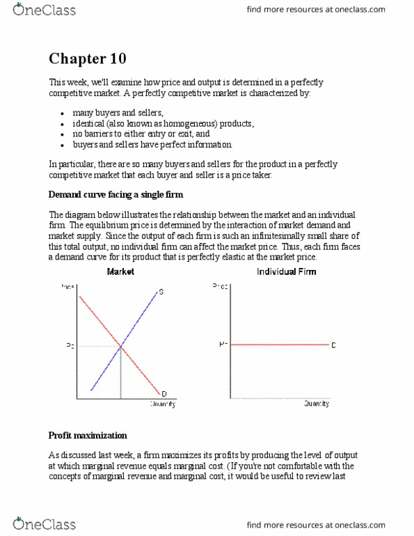 ECON 22060 Chapter Notes - Chapter 10: Market Power, Marginal Revenue, Perfect Competition thumbnail
