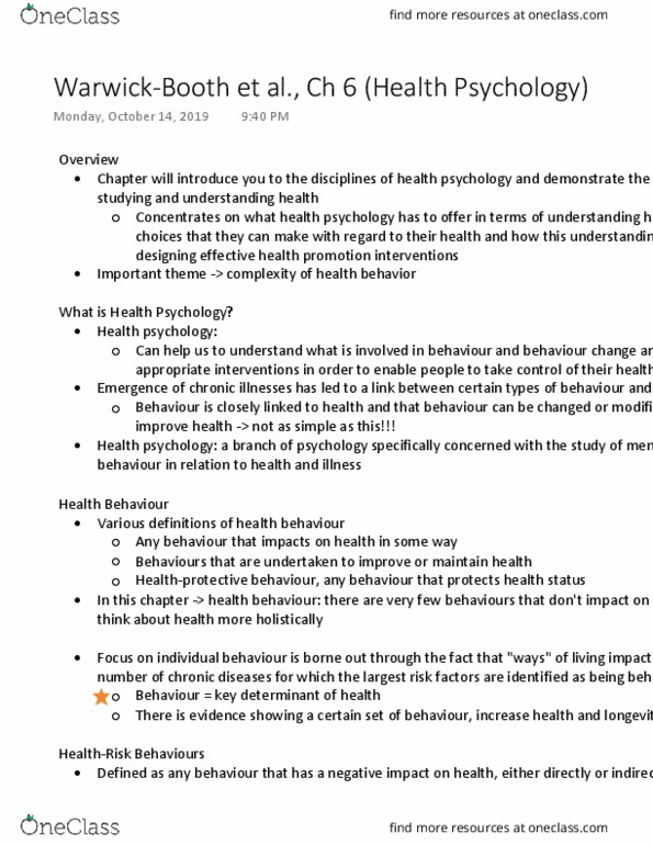 HLTA02H3 Chapter Notes - Chapter 6: Health Psychology, Health Promotion, Executive Functions thumbnail