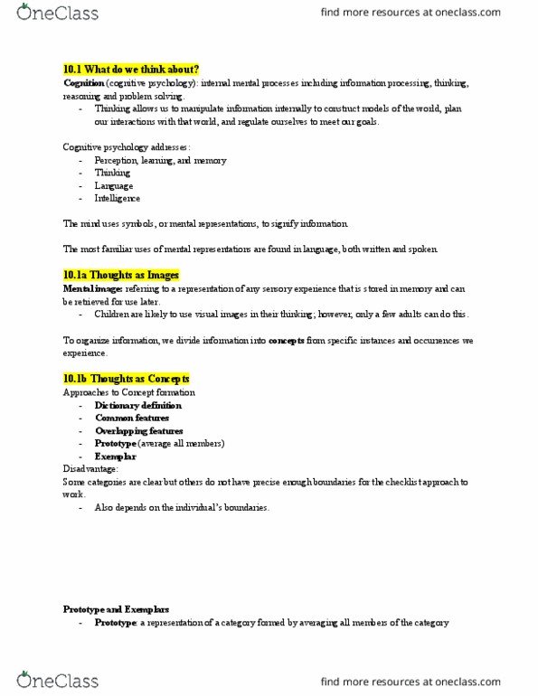 PSY100H1 Chapter Notes - Chapter 10: Concept Learning, Mental Image, Cognitive Psychology thumbnail